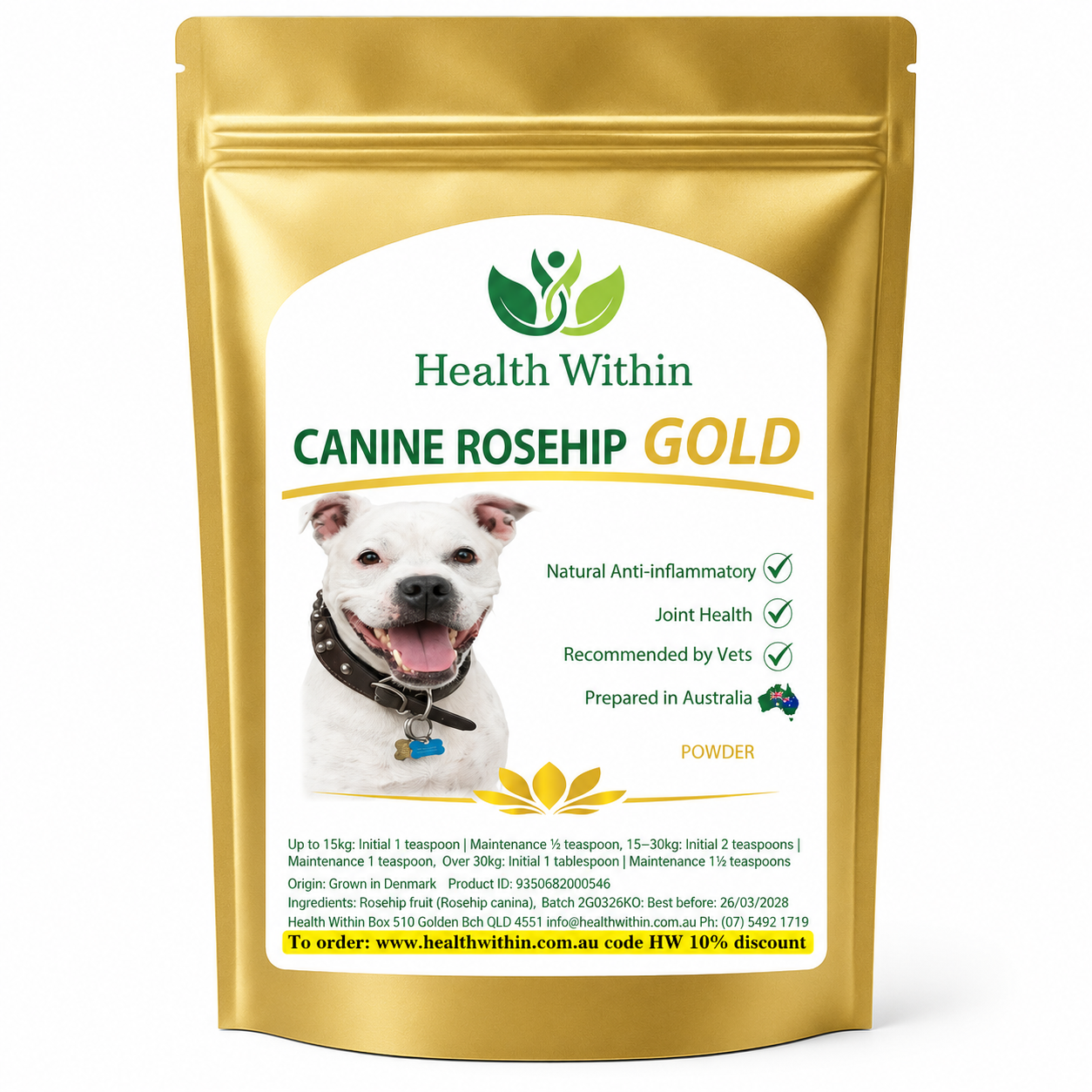 Health Within Canine Rosehip Gold Powder – Premium Joint Support Supplement for Dogs