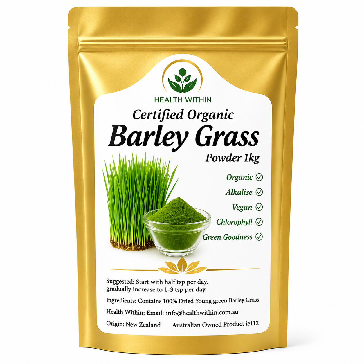 Health Within Organically Grown Barley Grass Powder – Premium Green Superfood Supplement