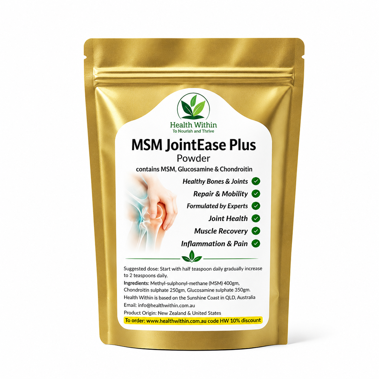 Health Within MSM JointEase Plus – Premium Methylsulfonylmethane Joint & Connective Tissue Support