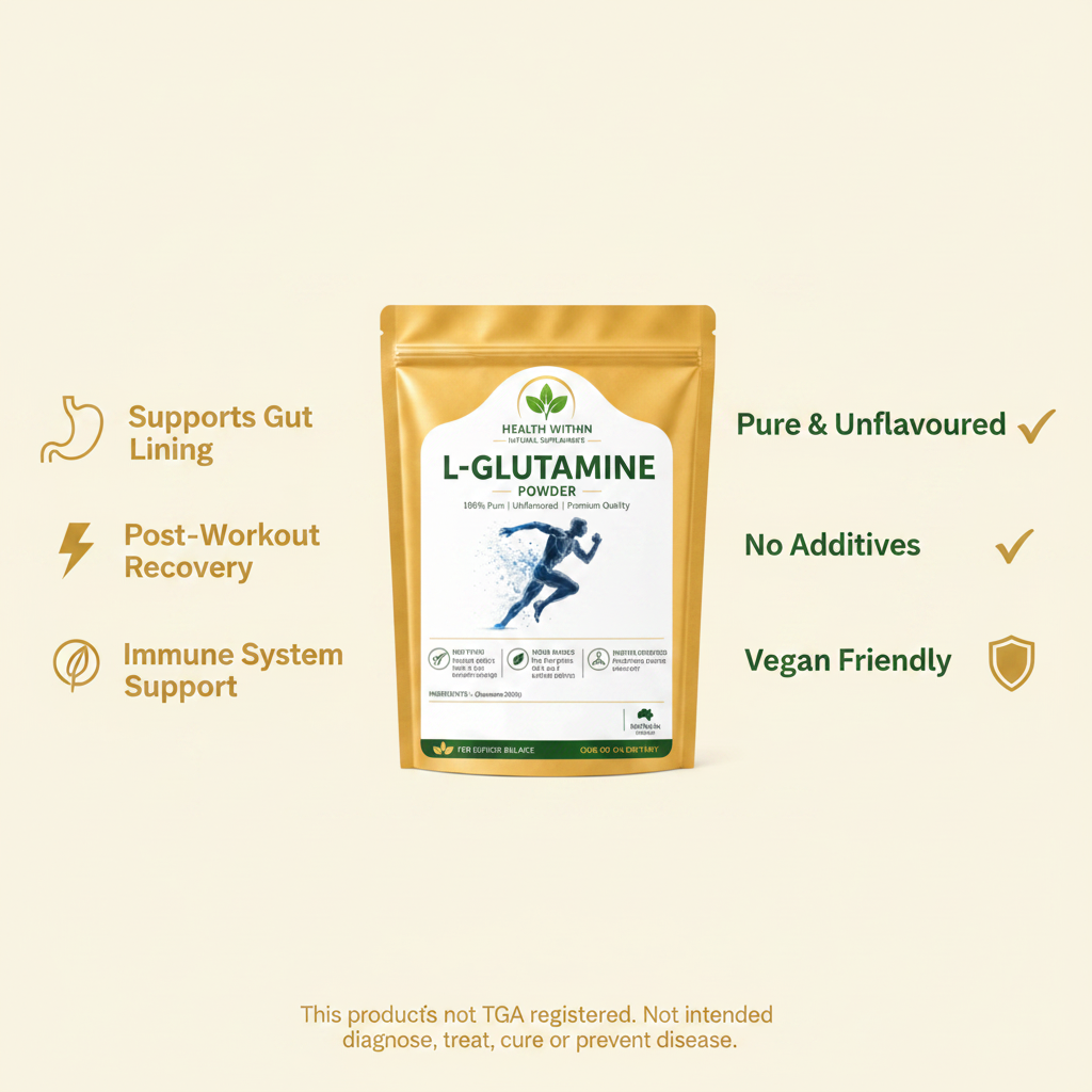 L-Glutamine Benefits Infographic TGA Safe