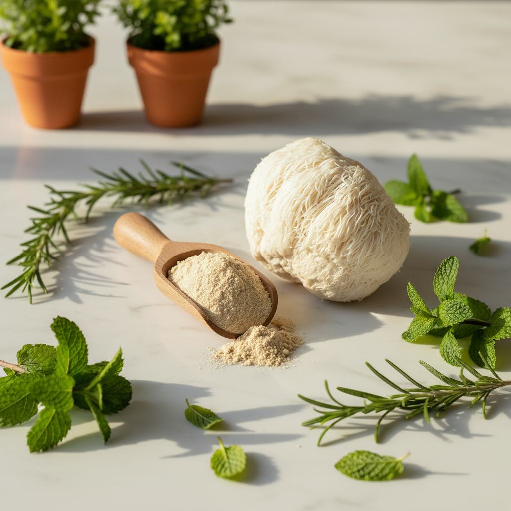 Lion's Mane Powder with Greenery