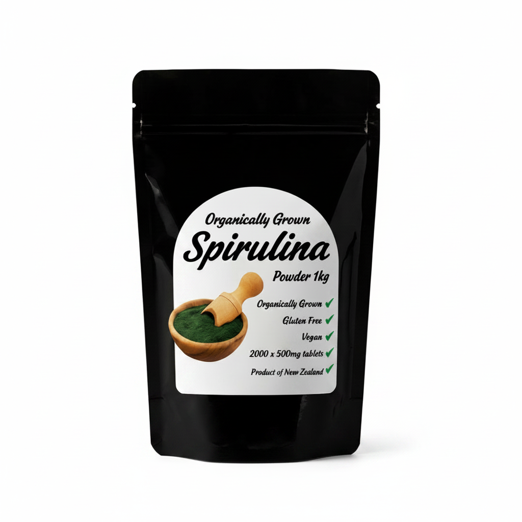 Organically Grown Spirulina Powder 1kg - white background